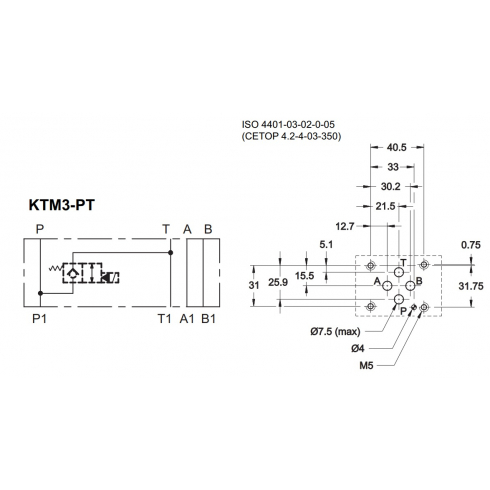 Плита стальная для клапана КТ08 между каналами Р-Т DUPLOMATIC MS S.p.a. KTM3-PT/10N, для разгрузки