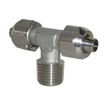 Тройник T-образный с нар. резьбой осевой с накид. гайкой G1/4-6/4 мм, нерж. Metalwork XC7 Ø6/4 1/4 2307002X