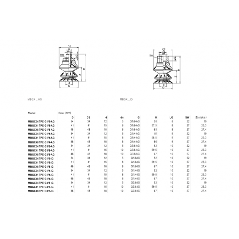 Сильфонная вакуумная присоска Schmalz MBGX-34-TPE-G1/4-IG