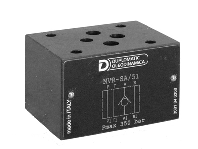 Клапан обратный модульного исполнения DUPLOMATIC MS S.p.a. MVR1-SA/51,  CETOP 03, 350 бар, обратный клапан на магистрали A