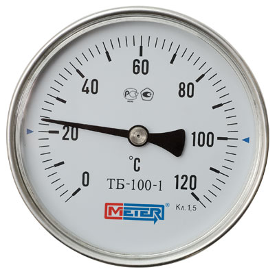 Термометр биметаллический общетехнический МЕТЕР ТБ1-63-0...120-80-2,5-2