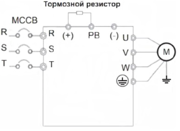 Схема подключения тормозного резистора к частотному преобразователю