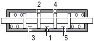 Подсоединение 5/3-ходового пневмораспределителя схема 1